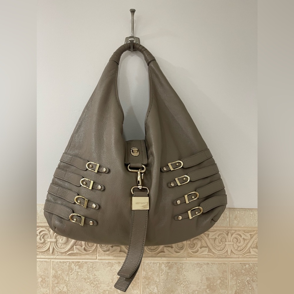Jimmy Choo Grey Leather Hobo Purse
